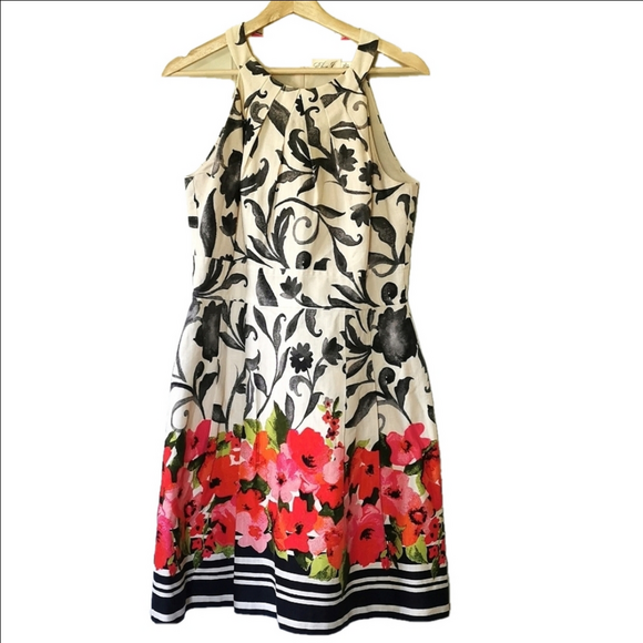 Eliza J Floral midi dress. Cotton /Linen blend. Size 10. Perfect condition - Picture 1 of 5